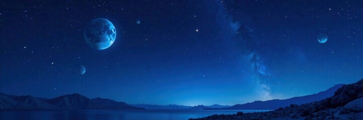 Fototapeta premium Celestial bodies against a deep blue sky at night, dark, celestial body, stars