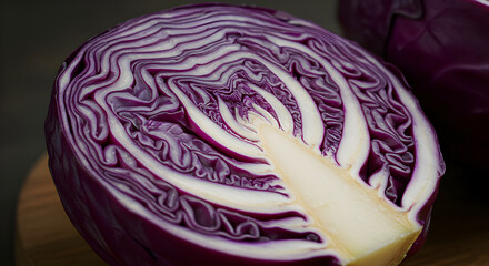Obraz premium Striking Image of Sliced Red Cabbage With Intricate Layers And Vibrant Color