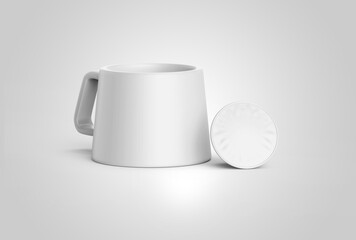 Blank white coffee capsule box mock up, isolated.blank white ceramic mug png empty coffee cup