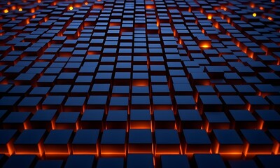 Obraz premium a bunch of blocks with red lights in between some of them.