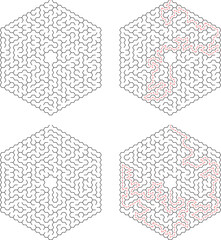 Hexagonal Maze Puzzle With Solution Concept Complex Labyrinth Challenge And Visual Problem Solving