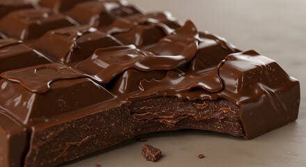 Delectable Dark Chocolate Bar With Luscious Smooth Glaze And Missing Bite