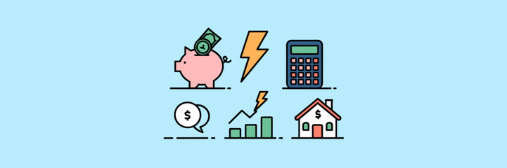 Personal finance management icons in flat style – Great for financial literacy content, fintech apps, or economic blogs