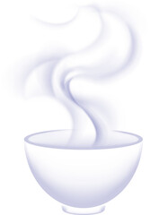 Steam rising from hot food bowl
