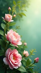 Fototapeta premium Delicate floral arrangement with lush greenery and soft lighting, soft focus, branches