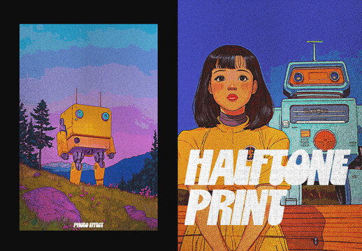 Vertical Halftone Comics Print Photo Effect