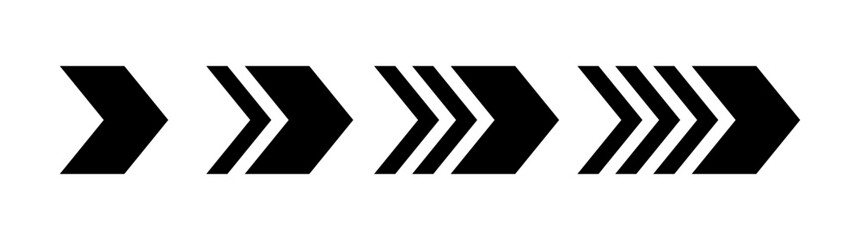 Black Forward Arrows Sequence, Bold Chevron Design, Minimalist Direction Symbols