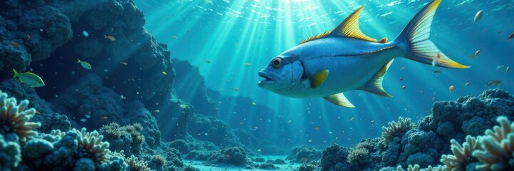 Naklejka premium School of fish swimming in ocean waves , ocean waves, school