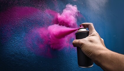 paint-speckled hand pressing a spray can nozzle, graffiti