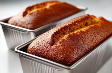 Freshly Baked Gingerbread Loaves in Metal Tins Topview