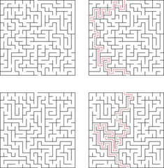 Square Maze Puzzle With Solution Two Different Levels Difficult And Easy