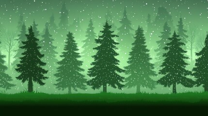 Fototapeta premium A winter forest scene with falling snow.