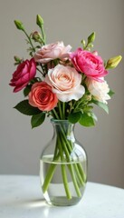 beautiful flower arrangement in elegant glass bottle, , decorative