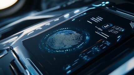 Futuristic digital fingerprint scanning interface showcasing sleek design and high tech aesthetic