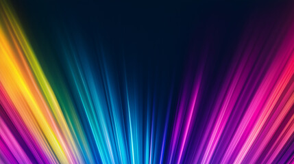 Fototapeta premium A vibrant abstract background featuring colorful light rays radiating from the center, blending shades of blue, pink, yellow, and green against a dark backdrop.