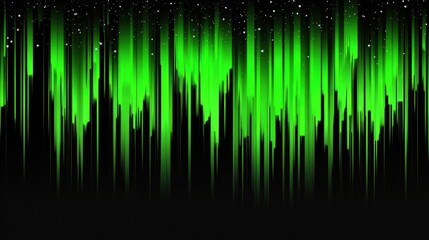 A vibrant, abstract display of vertical green streaks against a black backdrop.