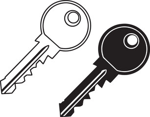 Outlined and Solid Key Icons – Security Access Symbol in Minimal Vector Design