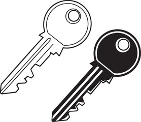 Outlined and Solid Key Icons – Security Access Symbol in Minimal Vector Design