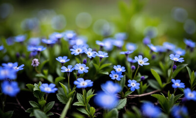 Tiny Blue Speedwell Flowers Creating Patches in Lawn - Small Detail Color