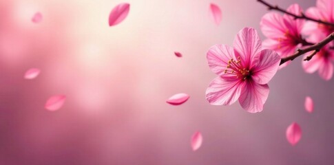 Fototapeta premium Delicate abstract pink sakura petals falling in a mesmerizing gradient background with subtle textures and earthy tones, sakura, abstract, background