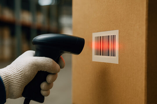 Hand Scanning Barcode on Box in Warehouse