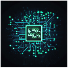 Obraz premium Futuristic microchip glowing against a dark background with circuitry