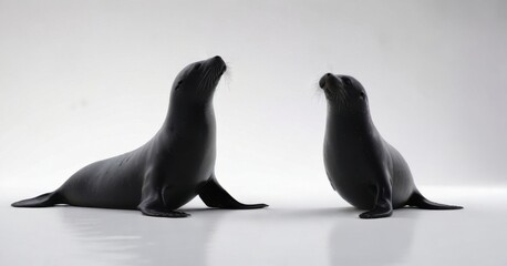 Fototapeta premium Silhouette of a playful seal on white background, , Seal Silhouette, Animals