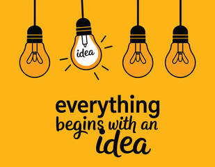 Everything Begins with an Idea quote vector design. Perfect for wall branding, decals, and sticker designs that inspire creativity and motivation in workplace environments.
