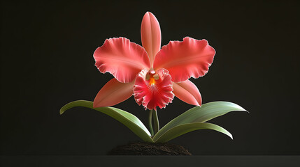 Naklejka premium Vivid coral orchid blossoms in a studio setting.