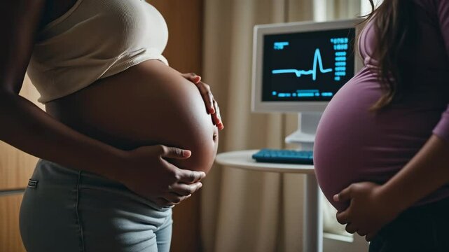 A pregnant woman and her doula in a supportive and empowering moment.