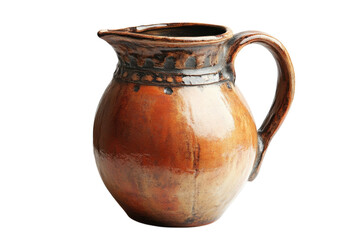 Rustic handcrafted clay pitcher warm earthy tones detailed texture on on transparent background