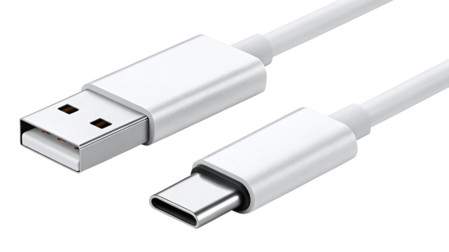 USB-A to USB-C Cable White Connectors Data Transfer Isolated