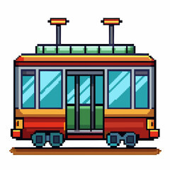 Retro 8 Bit Pixel Art Tram Illustration   Vintage Transportation Arcade Style Icon