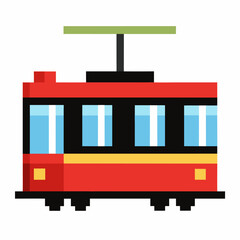 Retro Pixel Art Tram Icon   Colorful Vintage Transportation Graphic