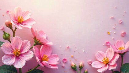Fototapeta premium Vibrant flowers in bloom on a soft pastel background, art, flowers