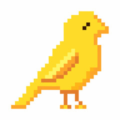 Obraz premium Colorful Pixel Art Yellow Bird on White Background Retro Digital Animal Illustration