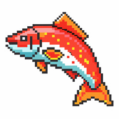 Fototapeta premium Colorful Pixel Art Fish Illustration Retro Video Game Style Design