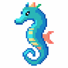 Fototapeta premium Pixel Art Seahorse Vibrant Retro Digital Illustration