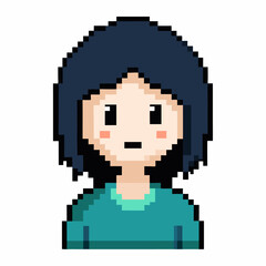 Obraz premium Cute Pixel Art Character with Blue Hair and Green Shirt in 8 Bit Style