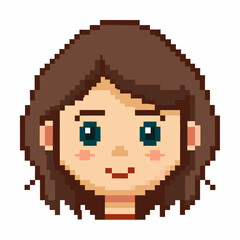 Obraz premium Pixel Art Character Portrait of a Young Girl with Brown Hair and Blue Eyes