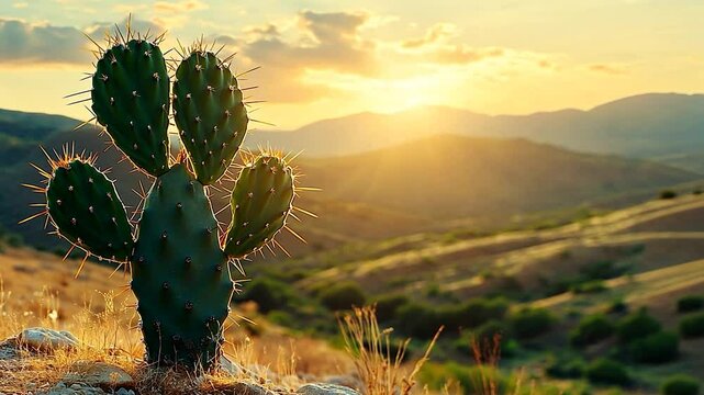 Desert sunset prickly pear cactus image