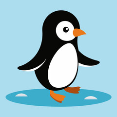 Naklejka premium A penguin waddling on ice.