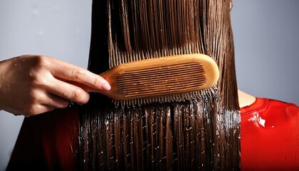 comb brushing long, wet hair