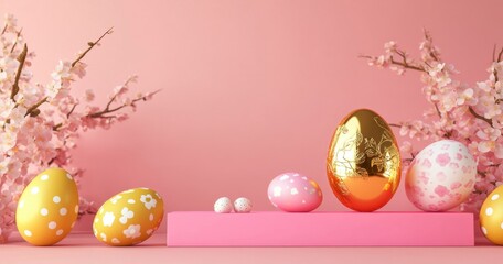 Elegant Easter Eggs: Gold, Floral, and Pink Pastel Display