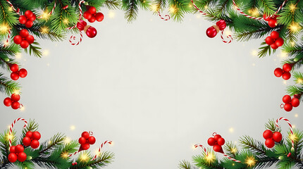 christmas frame with leaves and lights