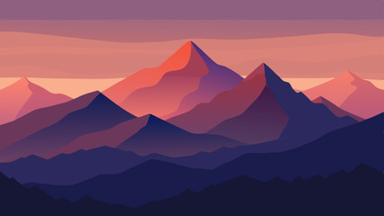 Fototapeta premium mountain range with layered shadows at dusk