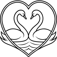 Elegant Swan Heart in Water - Minimal Line Art
