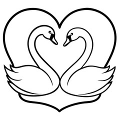 Elegant Swan Heart in Water - Minimal Line Art