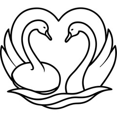 Elegant Swan Heart in Water - Minimal Line Art