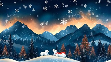 Winter Wonderland: Two Polar Bears in Snowy Mountains - Powered by Adobe